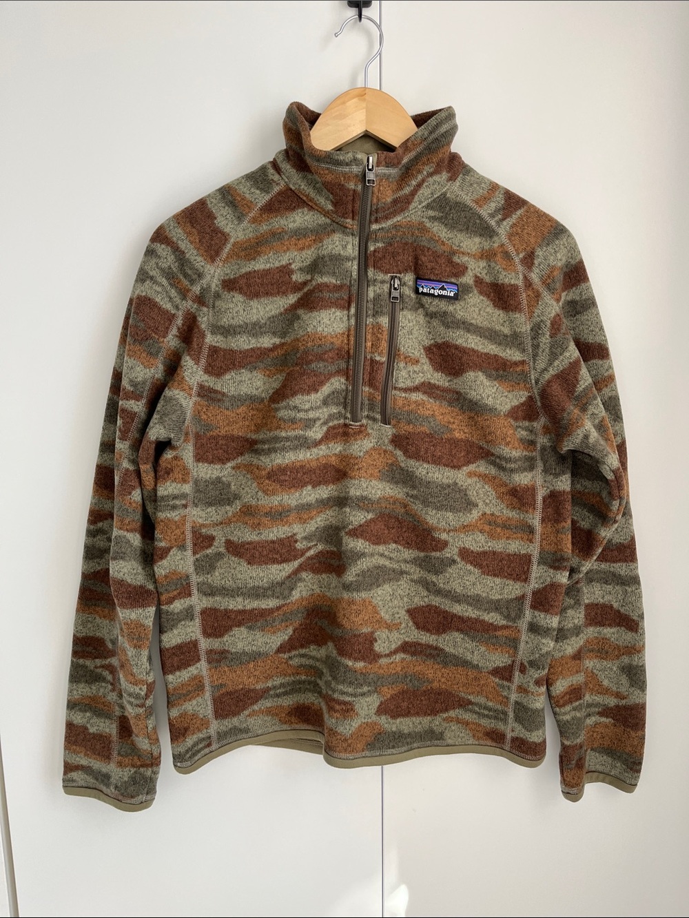 Patagonia Zip-Up Fleece Pullover in Olive & Brown Camo